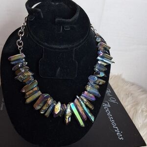 Rainbow Quartz Titanium Iridescent Aura  Crystal Necklace